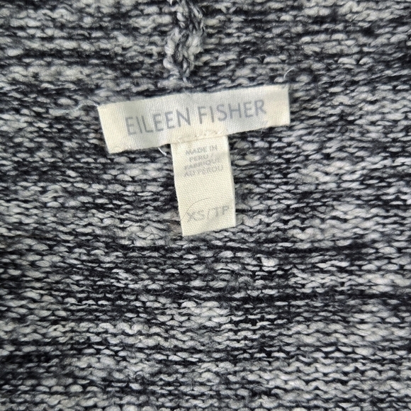 Eileen Fisher Organic Cotton Baby Alpaca Black White Marled Open Front Cardigan - Picture 7 of 8